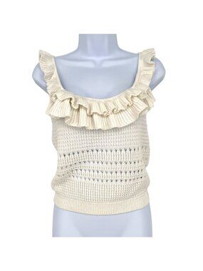 7 For All Mankind Crochet Ruffle Sleeveless Open Knit Top Ecru XS